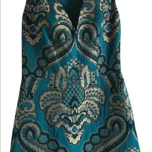 Alice and Olivia turquoise and gold brocade dress